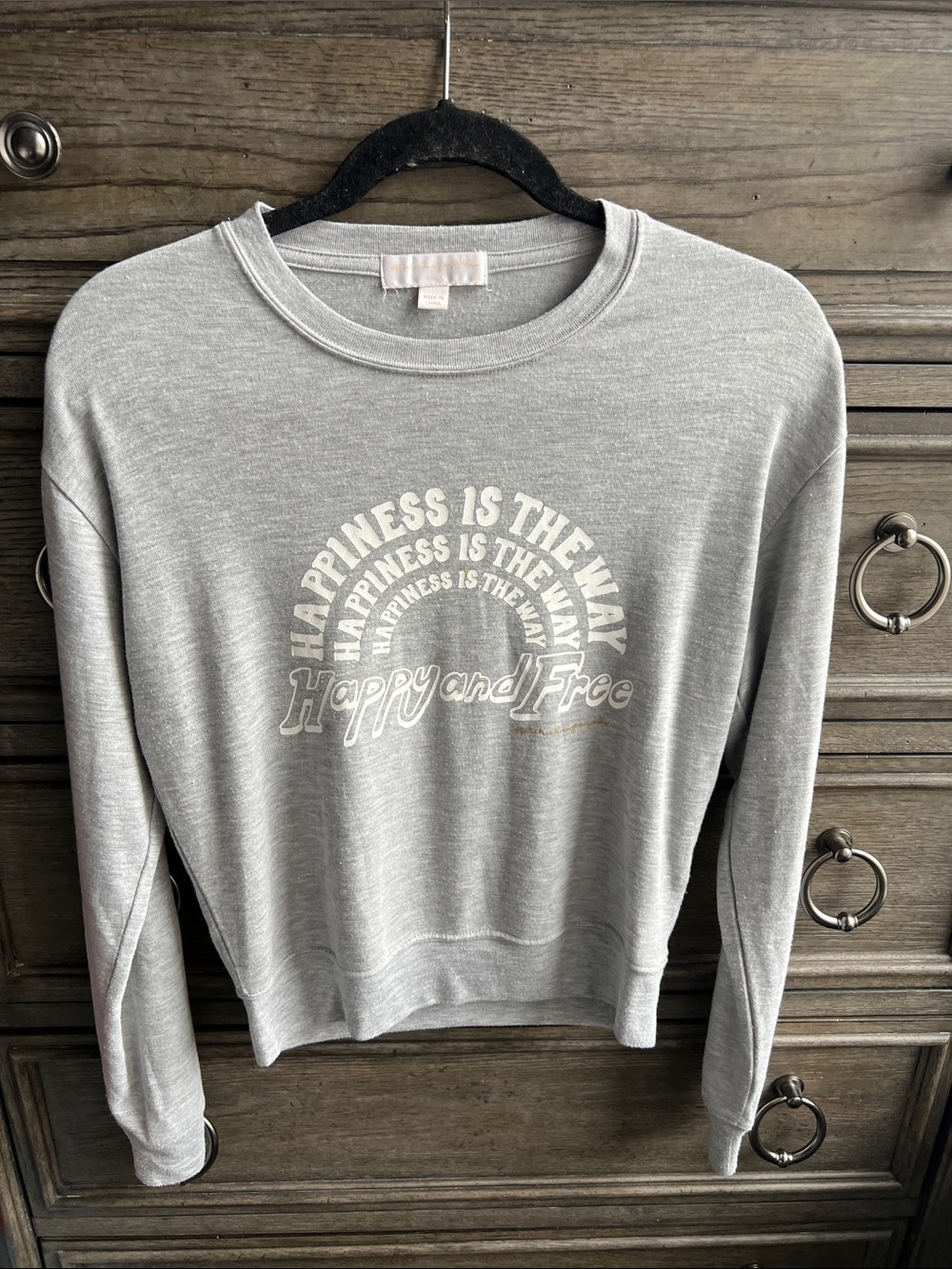 Spiritual Gangster Light Grey 'Happy and Free' Crewneck Sweatshirt